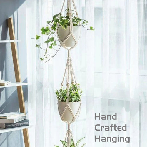 panier suspendu en macramé pour plantes artisanales décoration intérieure - vue 3 sur 18