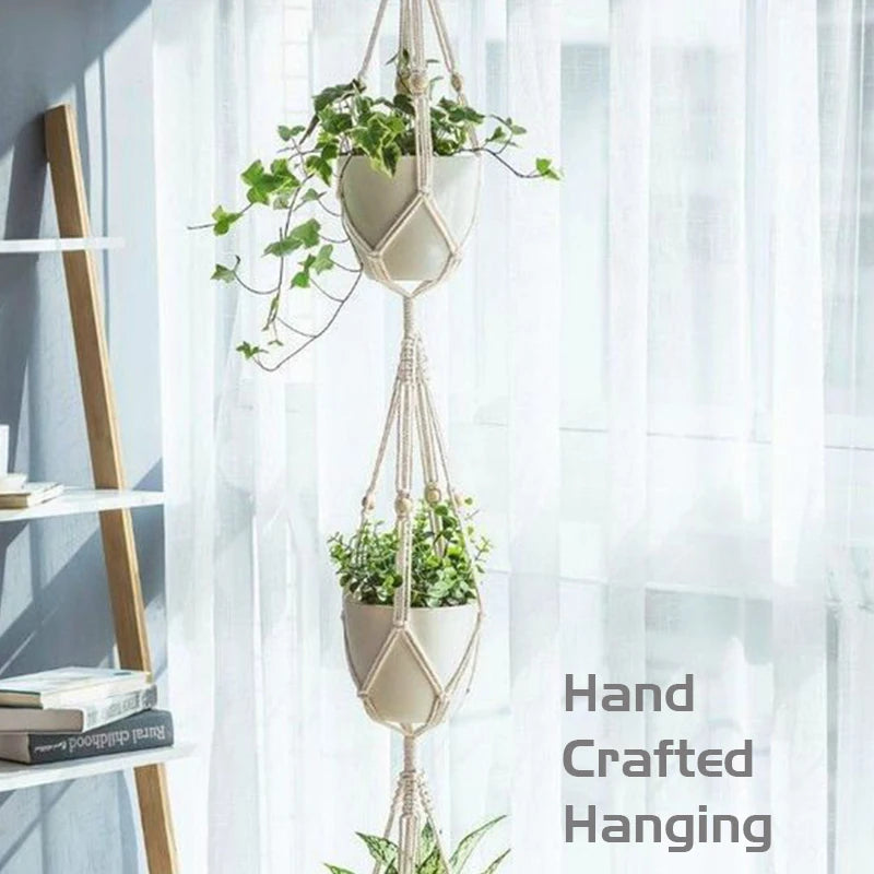 panier suspendu en macramé pour plantes artisanales décoration intérieure - vue 3 sur 18