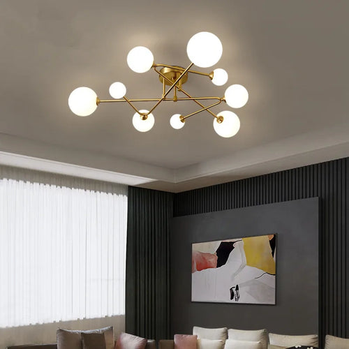 plafonnier moderne en verre doré design nordique élégant intérieur décoratif - vue 5 sur 9