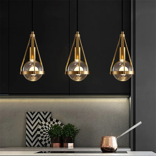 lampe suspendue moderne en cristal de cuivre idéale pour restaurant ou bar - vue 2 sur 7