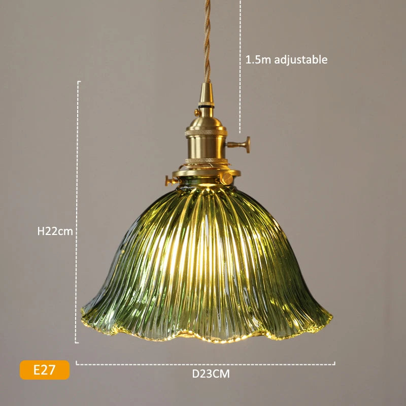 Suspension en verre vert foncé salle à manger chambre chevet Bar café suspension Luminaire rétro lampes suspendues en laiton pour plafond - vue 12 sur 14