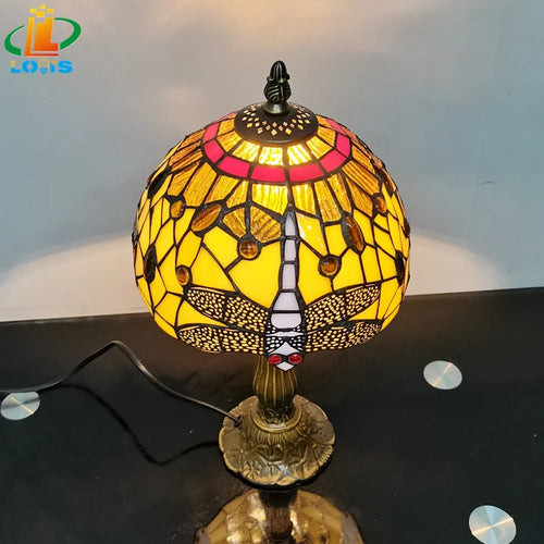 lampe à poser tiffany émaillée pour enfants antique en métal - vue 4 sur 6