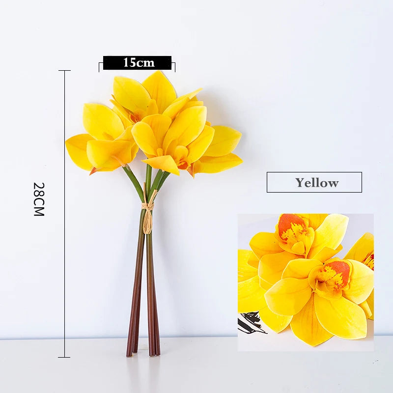 lot de 4 bouquets d'orchidées artificielles pour décoration intérieure festive - vue 8 sur 11