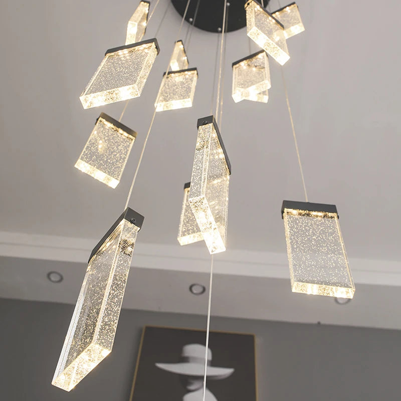 lustre en cristal design lumineux pour escalier et décoration intérieure - vue 3 sur 13