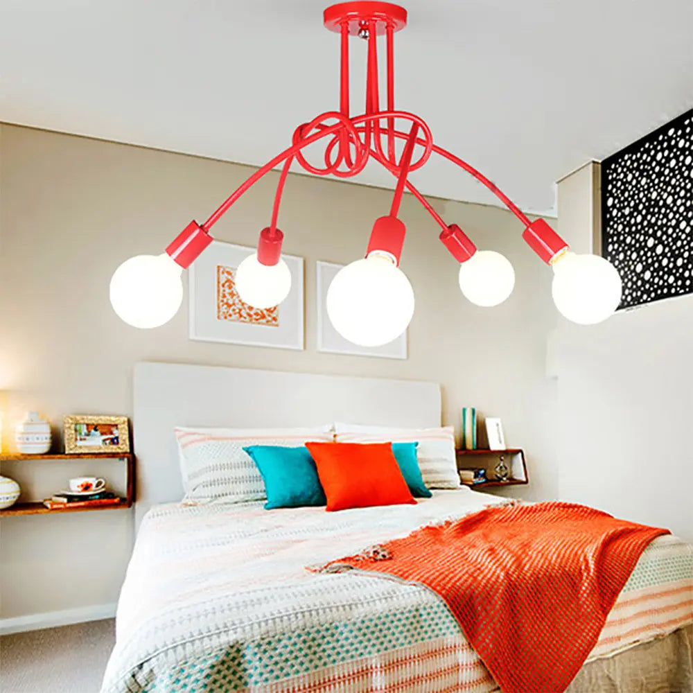 lustre vintage en fer avec 3/5 prises éclairage nordique moderne - vue 5 sur 16