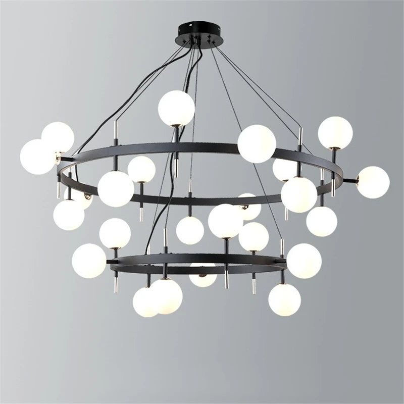 lustre nordique en fer avec boule de verre led pour restaurant