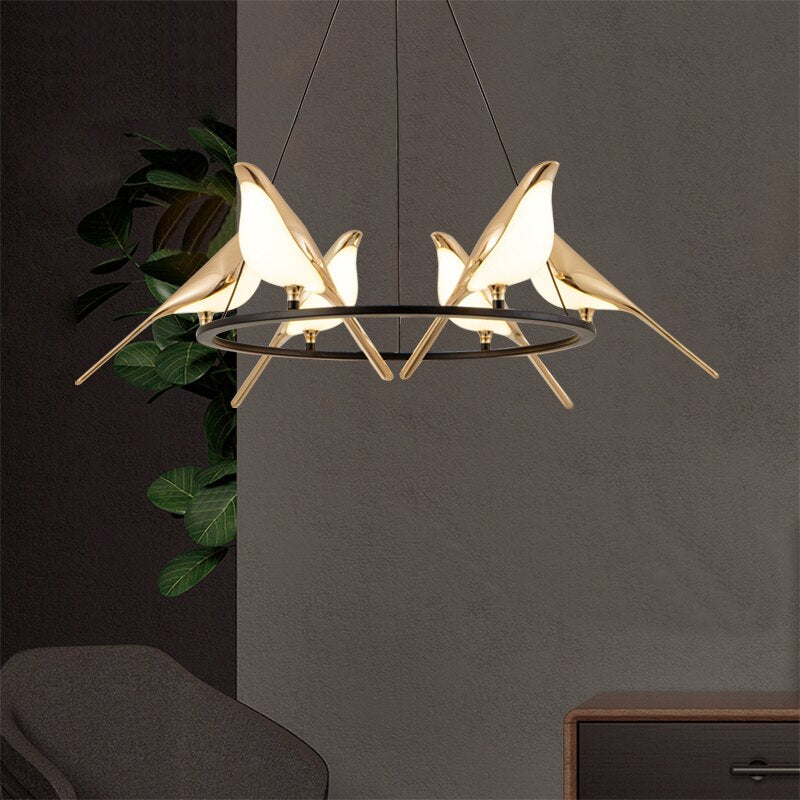 Lustre design LED luxury en forme d'oiseaux dorés Pie