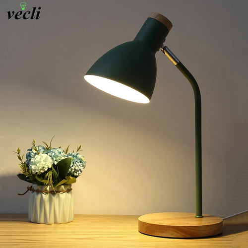 lampe de table led en bois et fer art nordique protection des yeux - vue 2 sur 12