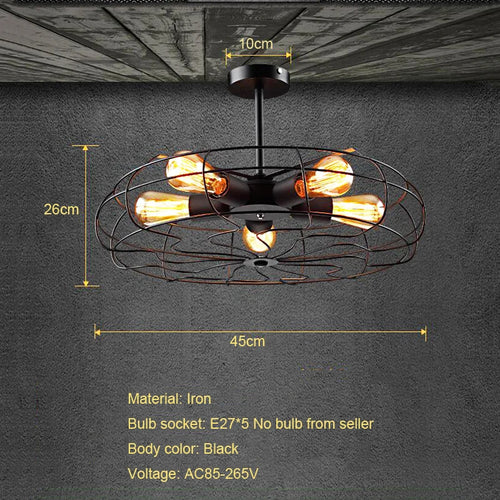 ventilateur plafonnier rétro loft suspension luminaire lustre - vue 2 sur 9