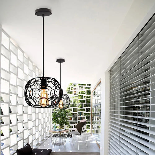 luminaire suspendu industriel rétro avec cage métallique led moderne - vue 3 sur 8