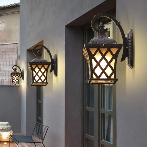 SANDIY luminaires muraux extérieurs lampe de porche Vintage applique rétro noir + verre pour Villa balcon allée jardin éclairage extérieur - vue 5 sur 6