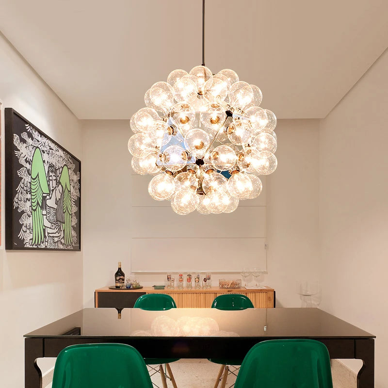 Lustre design Nordique Taraxacum bulles lumières verre miroir boule cuisine salon salle à manger bar décor - vue 5 sur 9