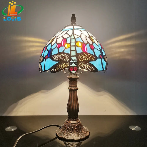 lampe de chevet libellule en alliage émaillé antique décoration méditerranéenne - vue 2 sur 8