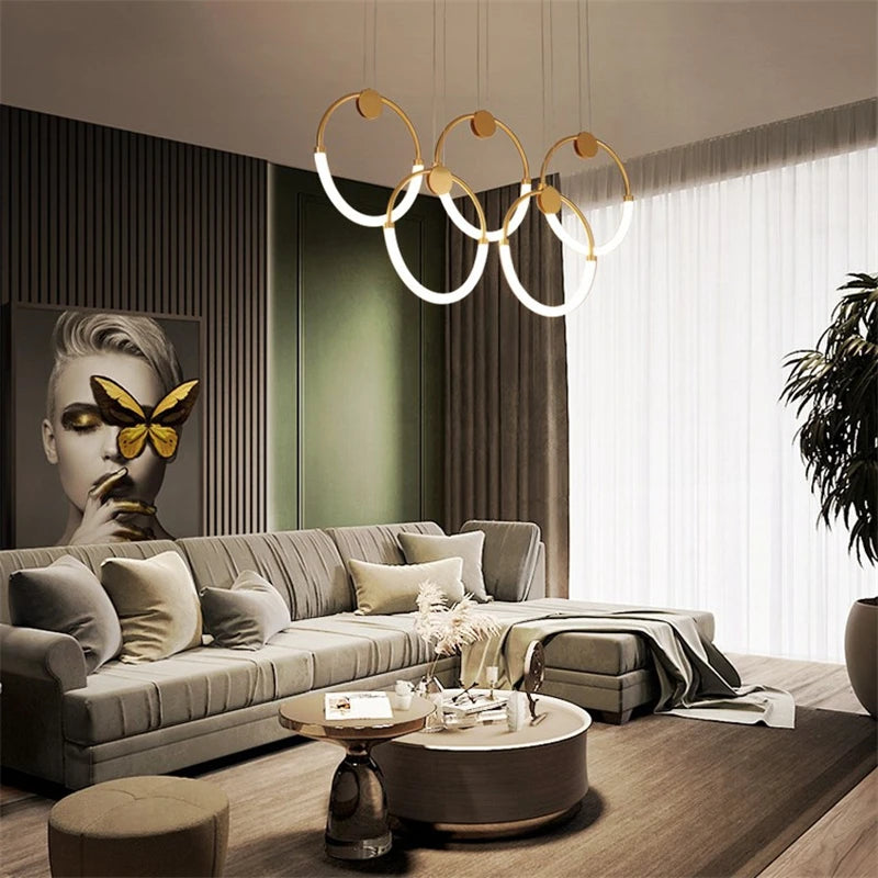 lustre moderne nordique anneau d'or suspension décoration - vue 3 sur 10