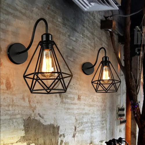 applique murale led cage vintage industrielle 2 pièces - vue 2 sur 7