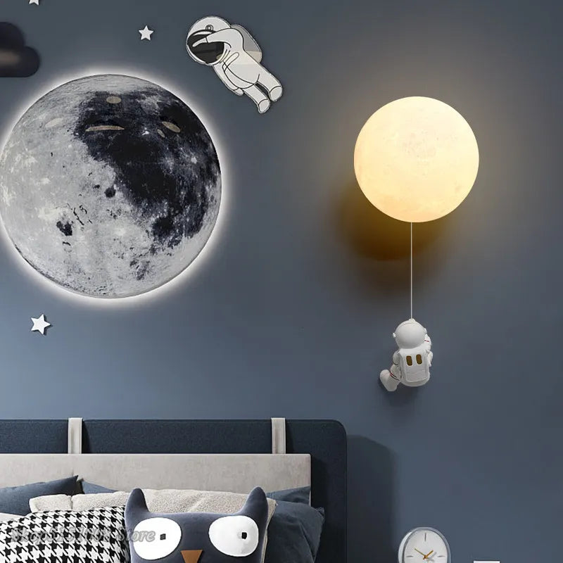 applique murale astronaute enfants 3d lune décoratif chevet - vue 3 sur 18