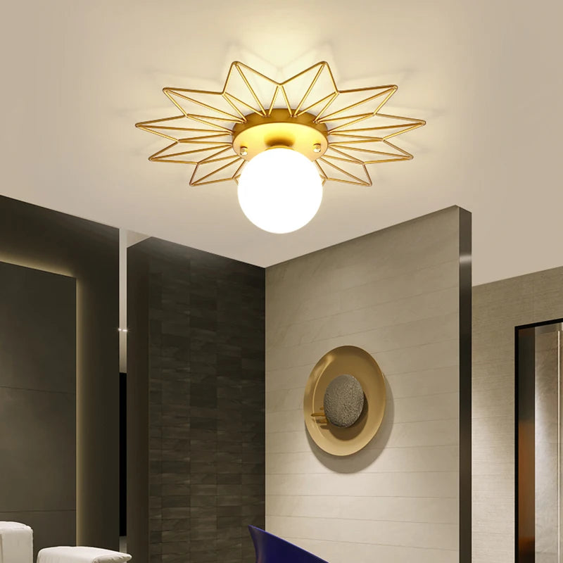 plafonnier doré de luxe style nordique feuille de lotus monté en surface - vue 5 sur 15