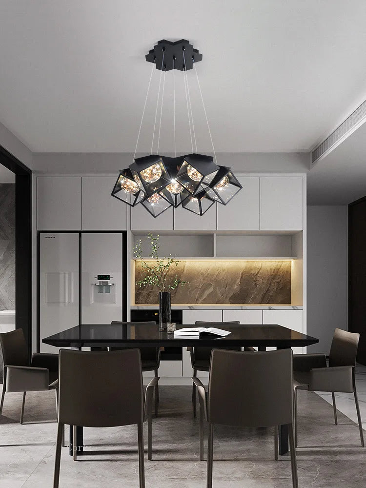 lustre à led design moderne luminaire géométrique intérieur dimmable - vue 3 sur 9