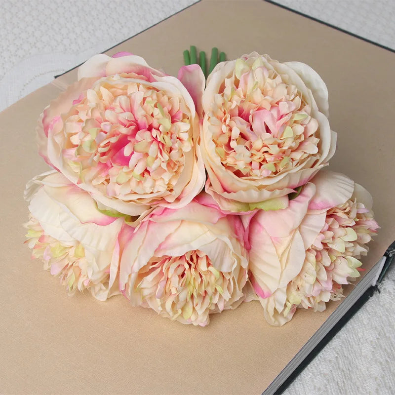 bouquet de 5 pivoines artificielles en soie pour décoration - vue 10 sur 14