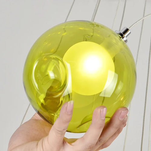 lustre en verre soufflé créatif avec appliques colorées led g4 suspendues - vue 10 sur 24