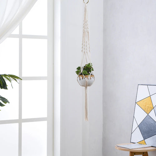paniers suspendus en macramé pour plantes décoratives et jardinières - vue 9 sur 14
