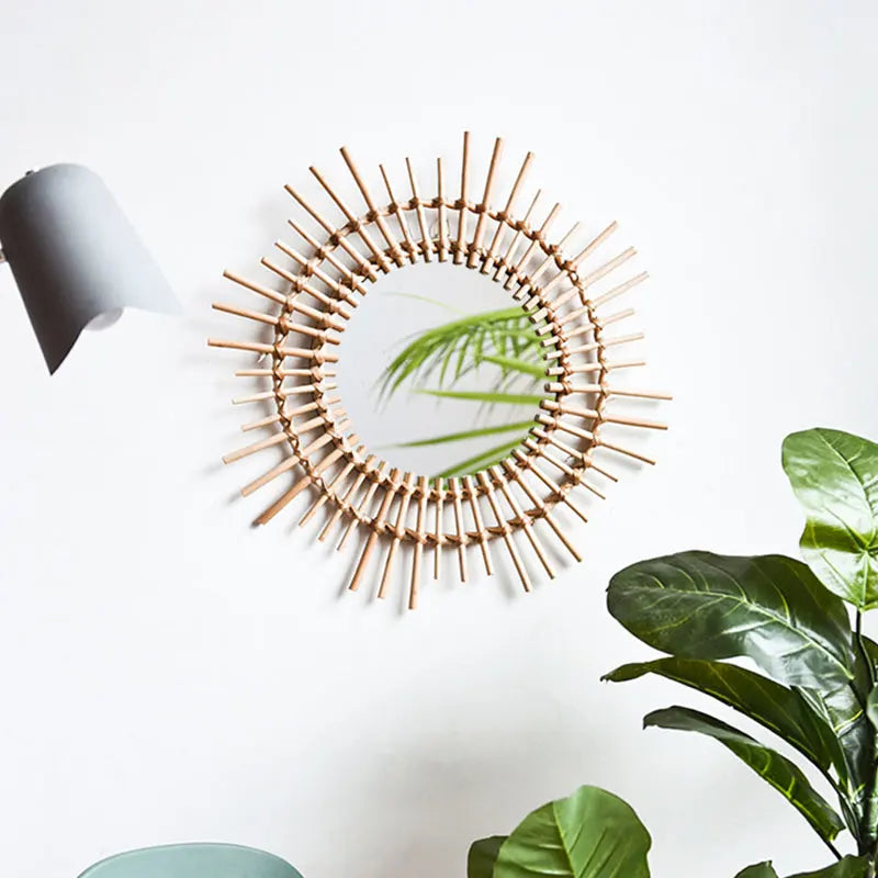 miroir en rotin japonais tissé à la main pour décoration moderne - vue 5 sur 12