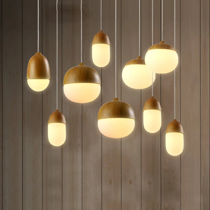 lustre led rond en bois et fer forgé moderne - vue 5 sur 10