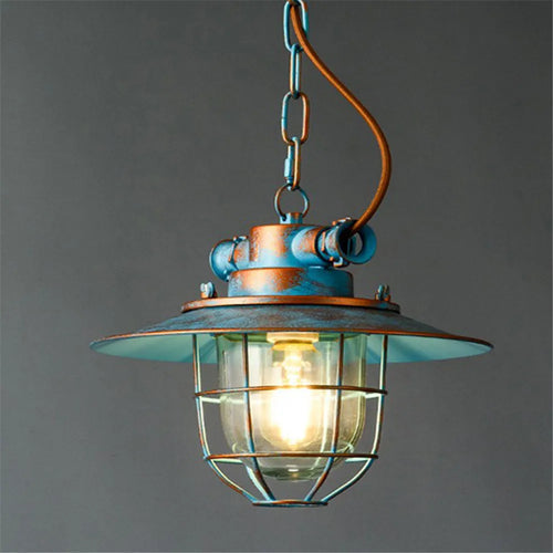 Suspension rustique led fer verre rétro industriel