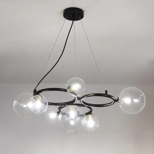lustre moderne en verre transparent avec cordon métallique réglable - vue 3 sur 10