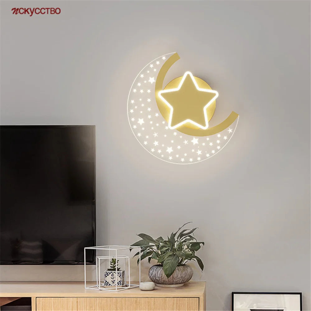 applique murale led étoile et lune pour décoration intérieure - vue 2 sur 8