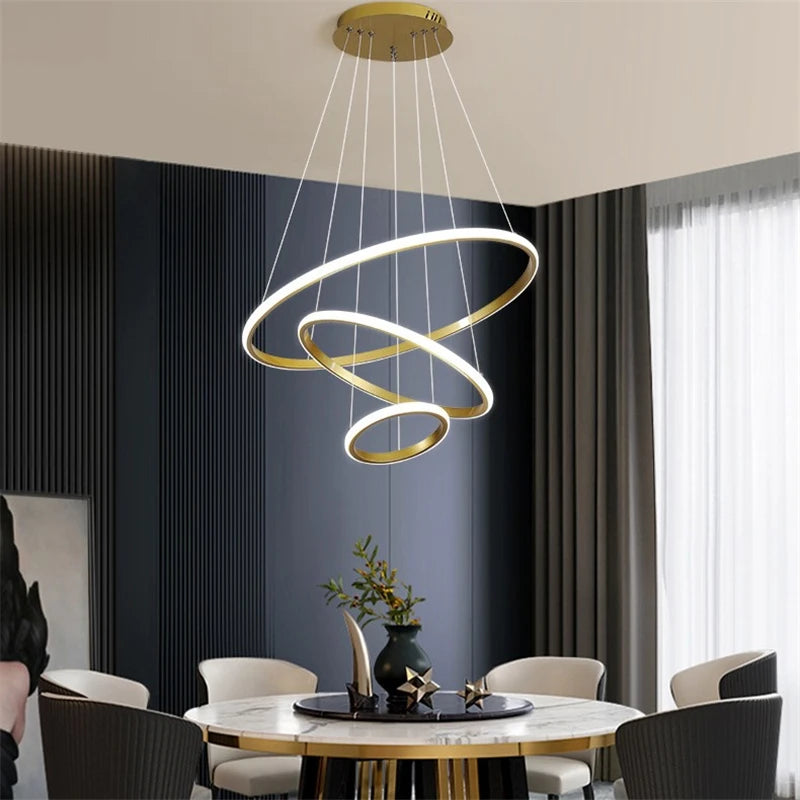 lustre moderne led en acrylique avec anneau lumineux - vue 3 sur 8