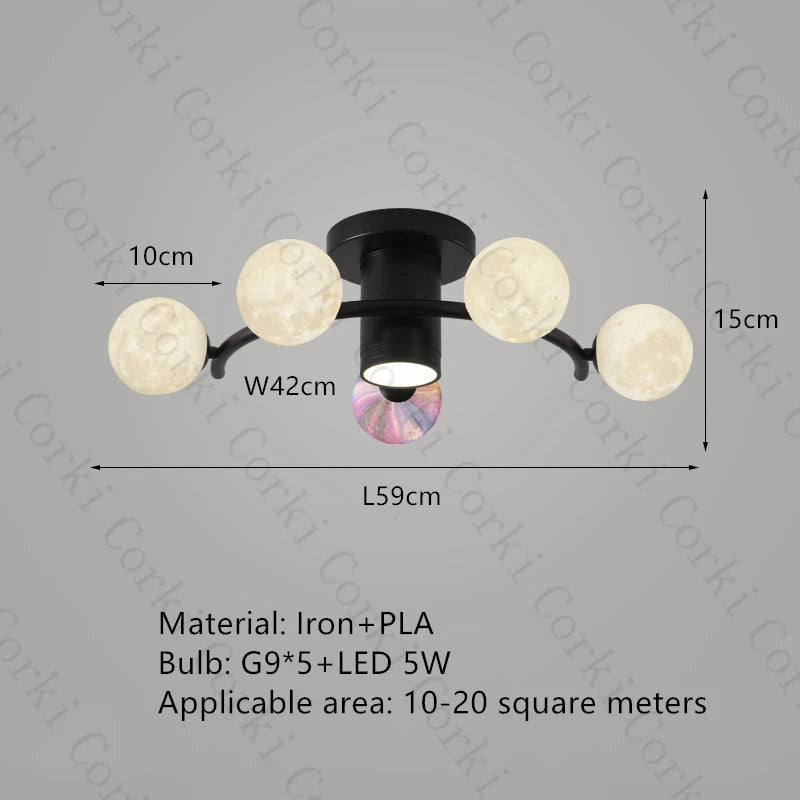 plafonnier design en métal noir doré boule blanche pour intérieur moderne - vue 7 sur 18