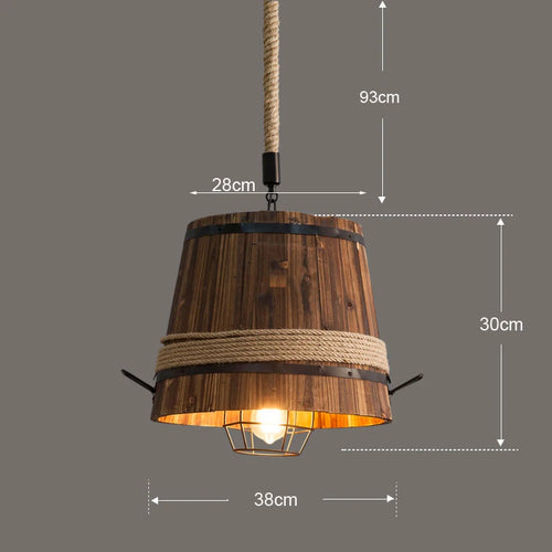 Américain rétro Loft baril lumière industrielle créative salle à manger café Restaurant lumière réglable lustre bois Drolight - vue 2 sur 7