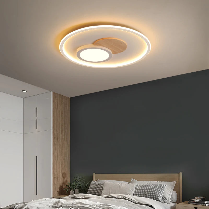 plafond moderne à leds en bois véritable éclairage rond