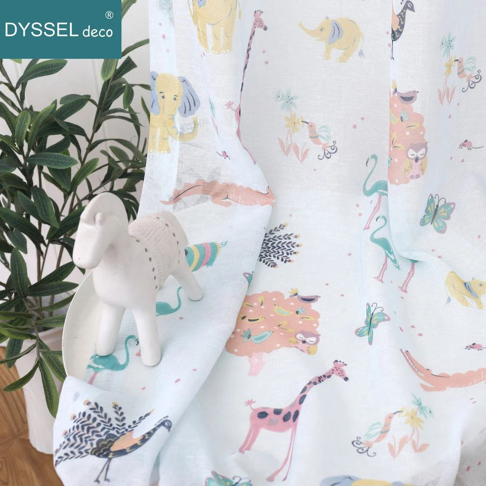 Rideau chambre enfant tulle animaux style européen - vue 5 sur 10