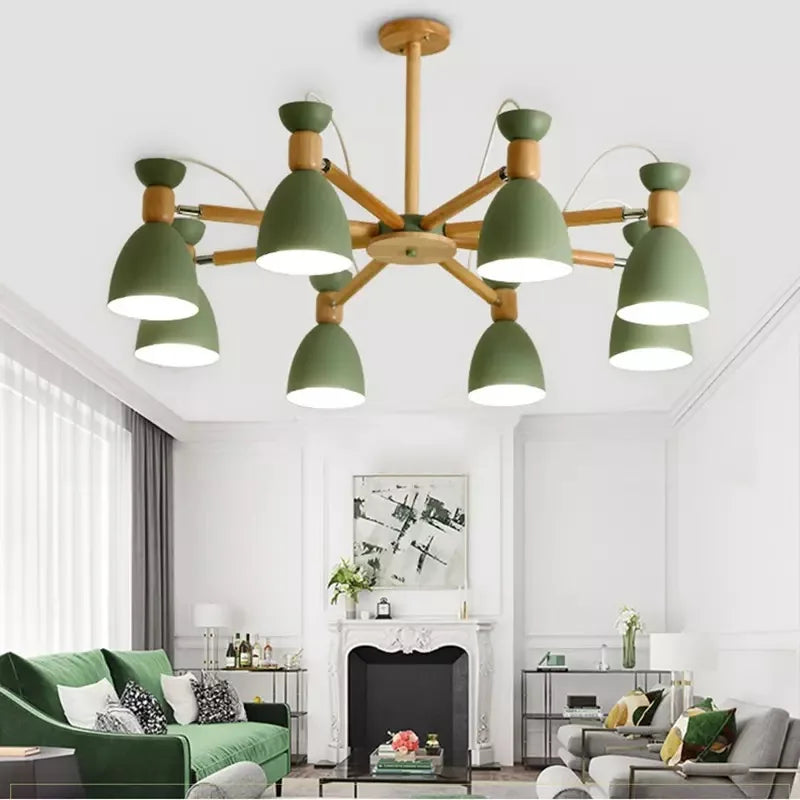 lustre moderne bois massif simple plafond hôtel - vue 6 sur 19