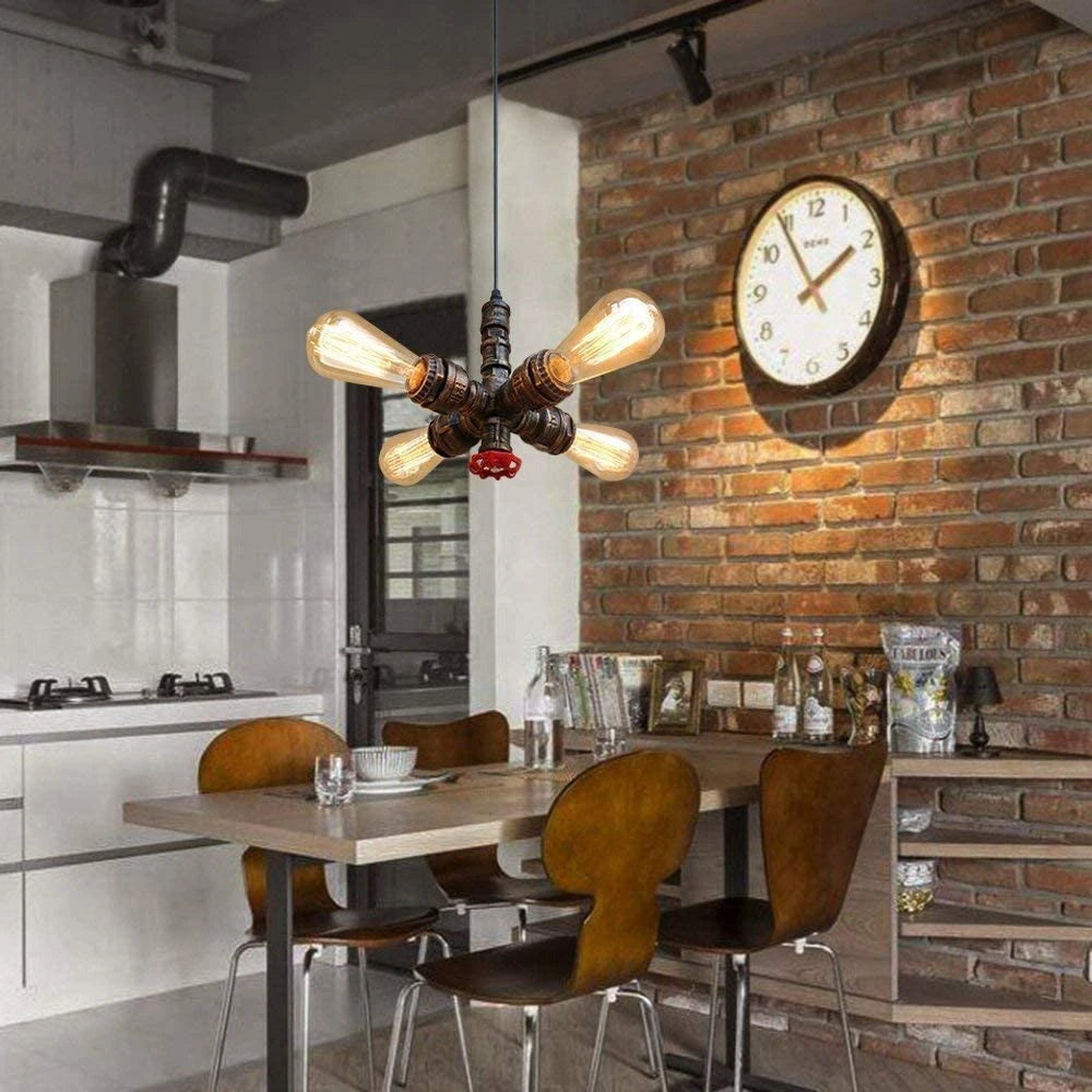 lustre industriel vintage en tuyau d'eau style steampunk led - vue 5 sur 6