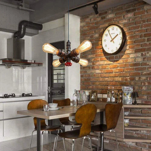 lustre industriel vintage en tuyau d'eau style steampunk led - vue 6 sur 6