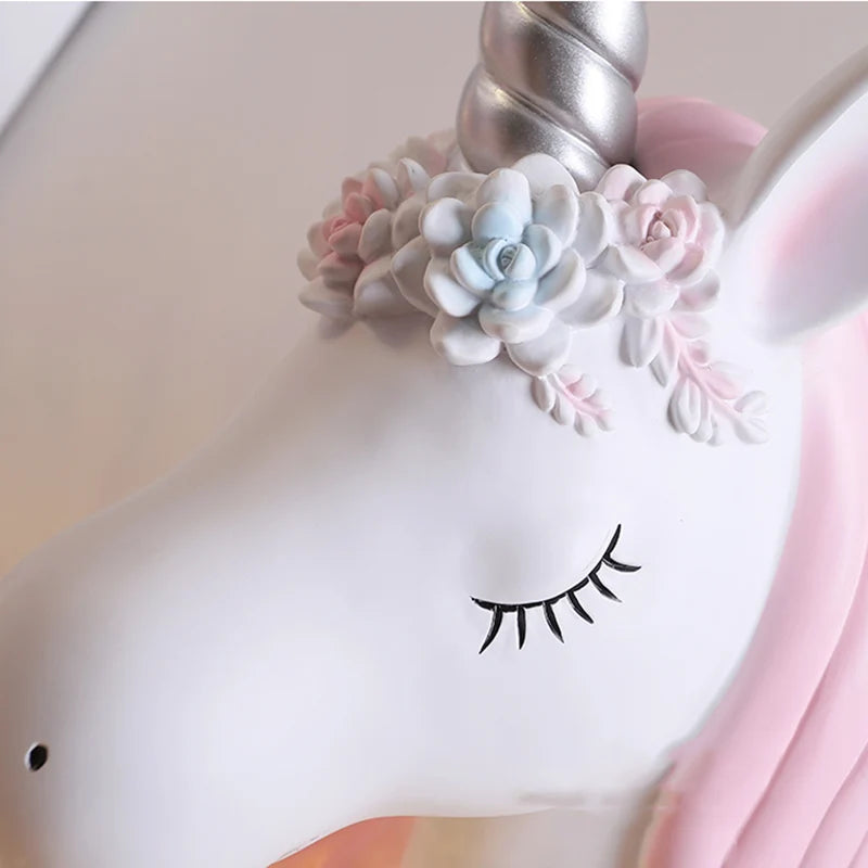 applique murale Dessin animé enfants bébé tenture LED résine licorne bleu rose pour princesse fille chambre décoration - vue 6 sur 23