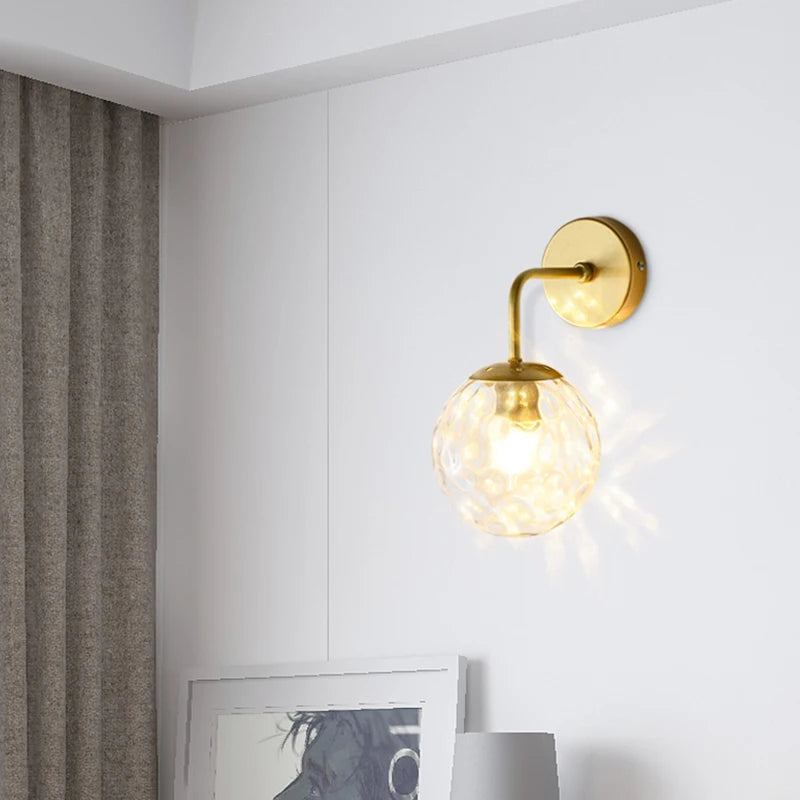 Applique Murale 2 Lumières Dorée - Style Nordique Moderne Avec Abat-jour En Verre Craquelé | Douille E14, Pour Salon, Salle De Bain, Couloir