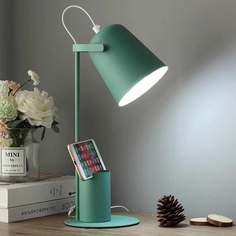 lampe de table led réglable style nordique avec porte-stylo protection yeux