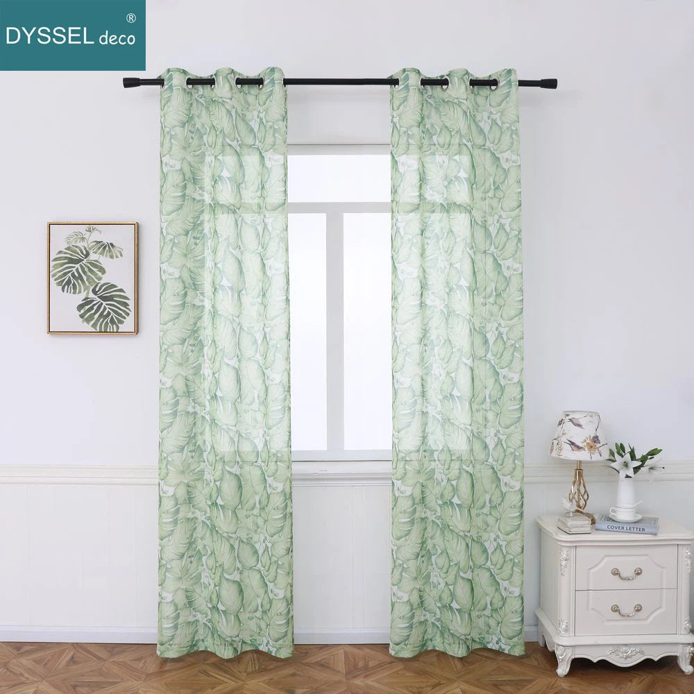 Voilage tulle transparent motif floral style européen salon chambre - vue 4 sur 6