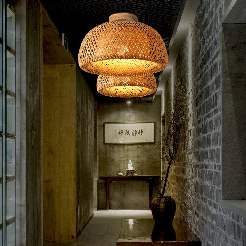 plafonnier rétro style chinois fait main tissage bambou créatif - vue 4 sur 7