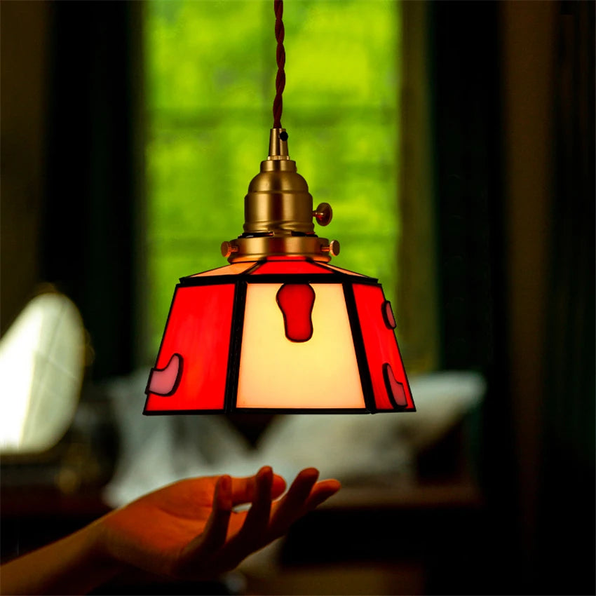 suspension rétro en verre teinté style japonais pour décoration intérieure - vue 4 sur 9