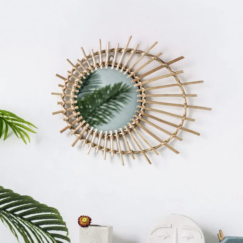 miroir en rotin japonais tissé à la main pour décoration moderne - vue 2 sur 12