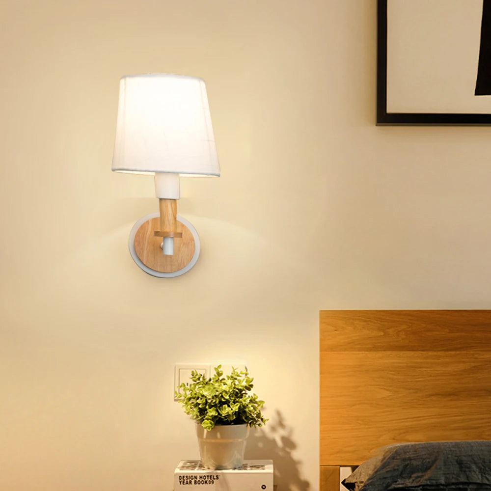 Appliques murales en bois nordique chambre lampe de chevet noir blanc moderne E14 tête de direction applique murale LED éclairage maison applique chambre décor - vue 5 sur 8