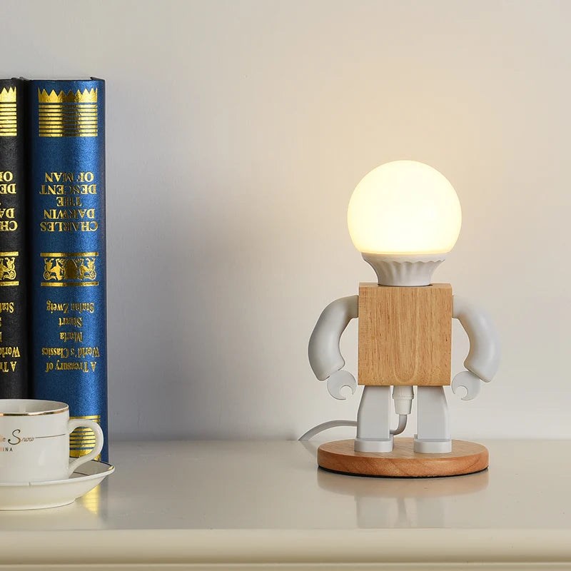 lampe table moderne en bois blanc led enfants veilleuse