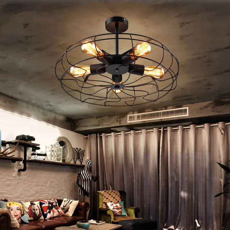 Ventilateur plafonnier rétro Loft ventilateur suspension café salon chambre balcon couloir luminaire lustre