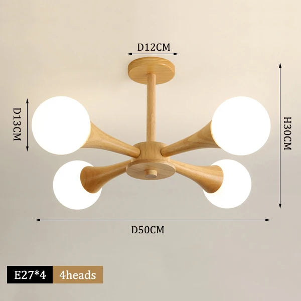lustre moderne en bois avec abat-jour en verre - vue 8 sur 9