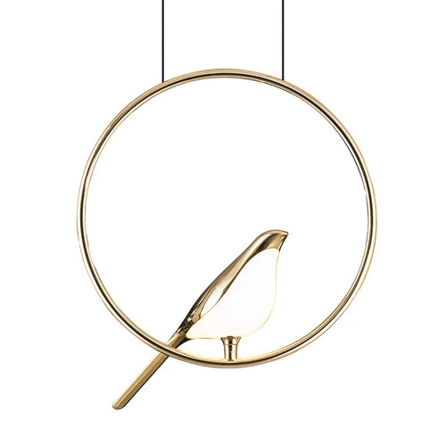 suspension LED oiseau fantaisie plaquée or design moderne ajustable - vue 6 sur 18